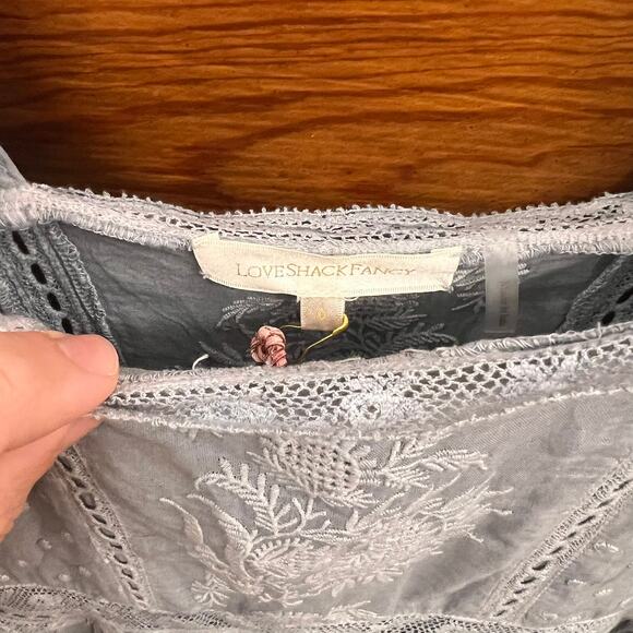 LoveShackFancy Norma Dress Washed Denim Blue size 0 $595 NWT's Embroidered - Picture 8 of 16